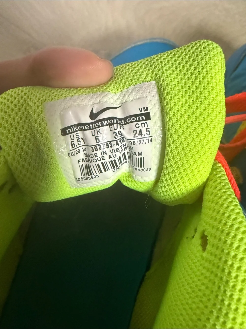 Nike Kids Sneakers - Bright Blue with Neon Yellow & Orange Accents 6.5 Y 8 women